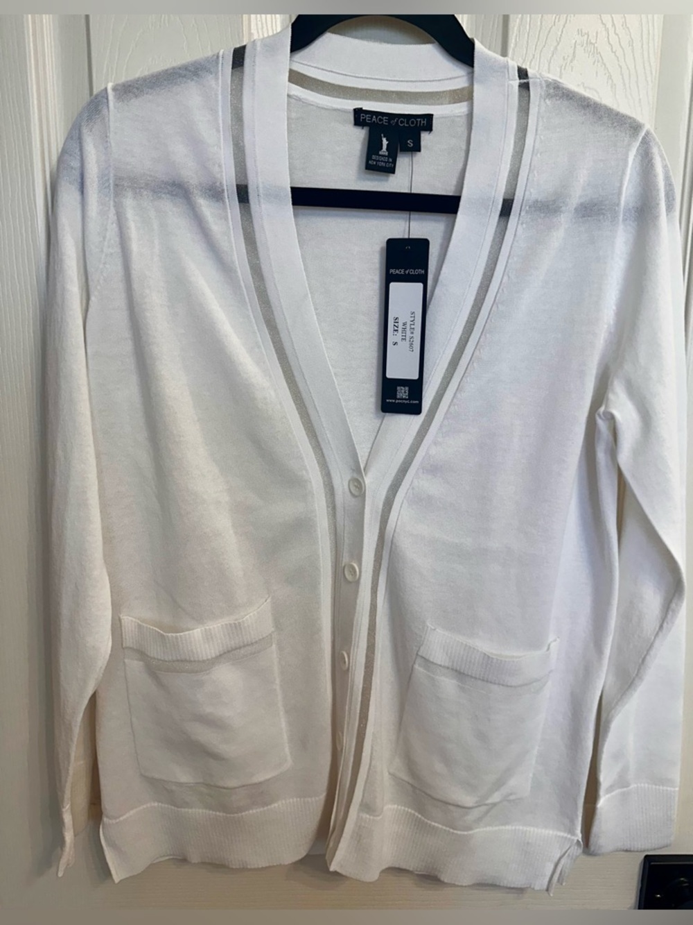 Peace of Cloth White V-Neck Sheer Panels Cardigan Size S NWT $245